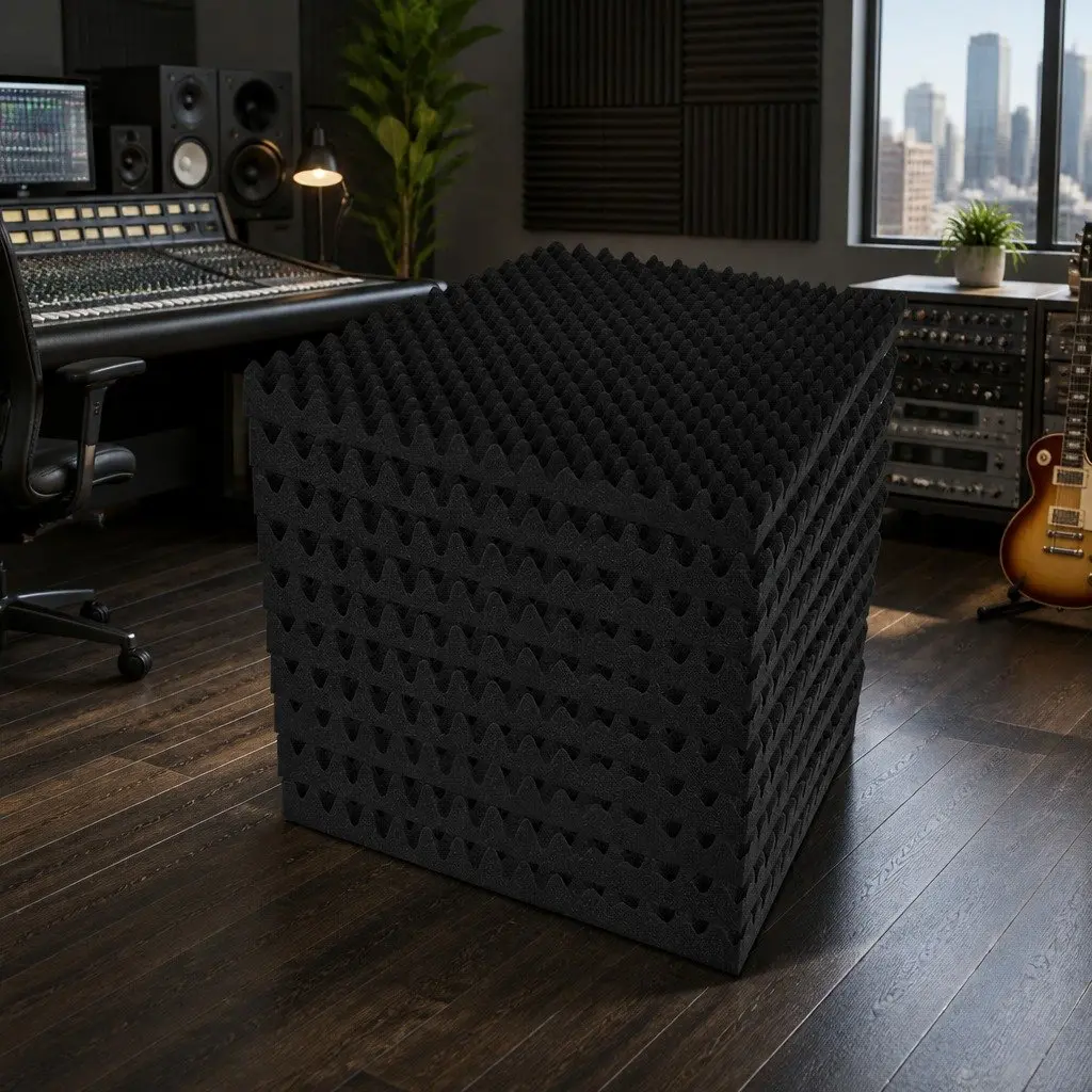 Acoustic Foam Panels Black 50x50x5cm Eggshell Sound Absorption