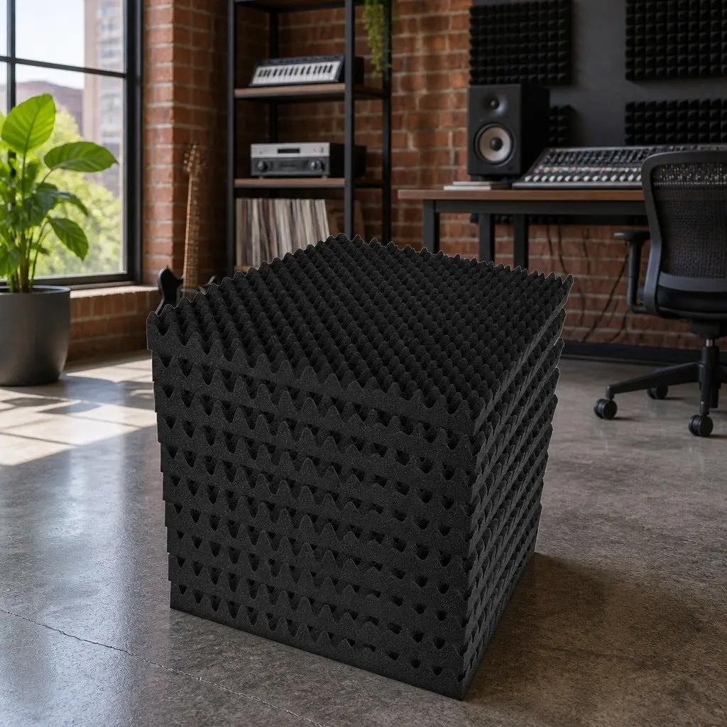 Acoustic Foam Eggshell 60pcs 50x50x5cm Sound Absorption Proofing Panels Black