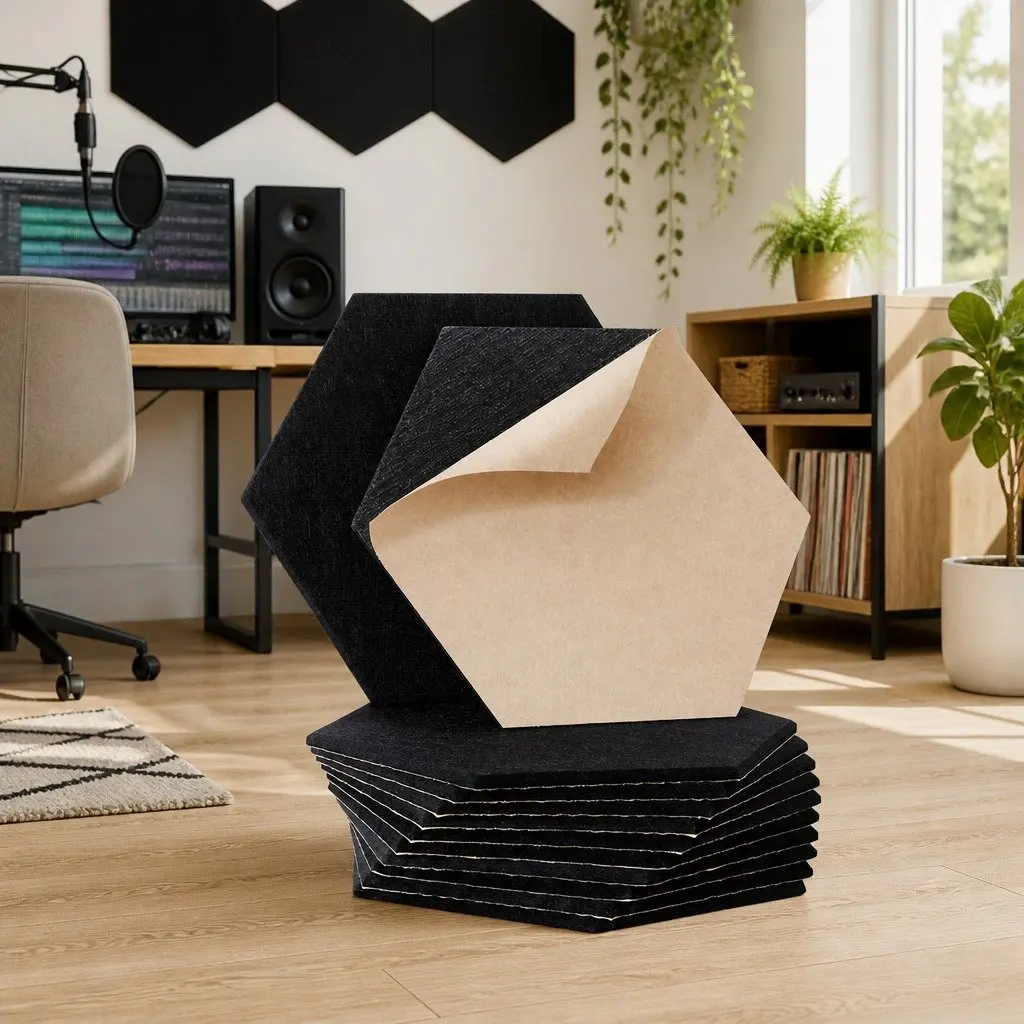 Acoustic Foam Soundproofing Tiles Black Hexagonal 12 Piece High-Density Noise Absorption Panels