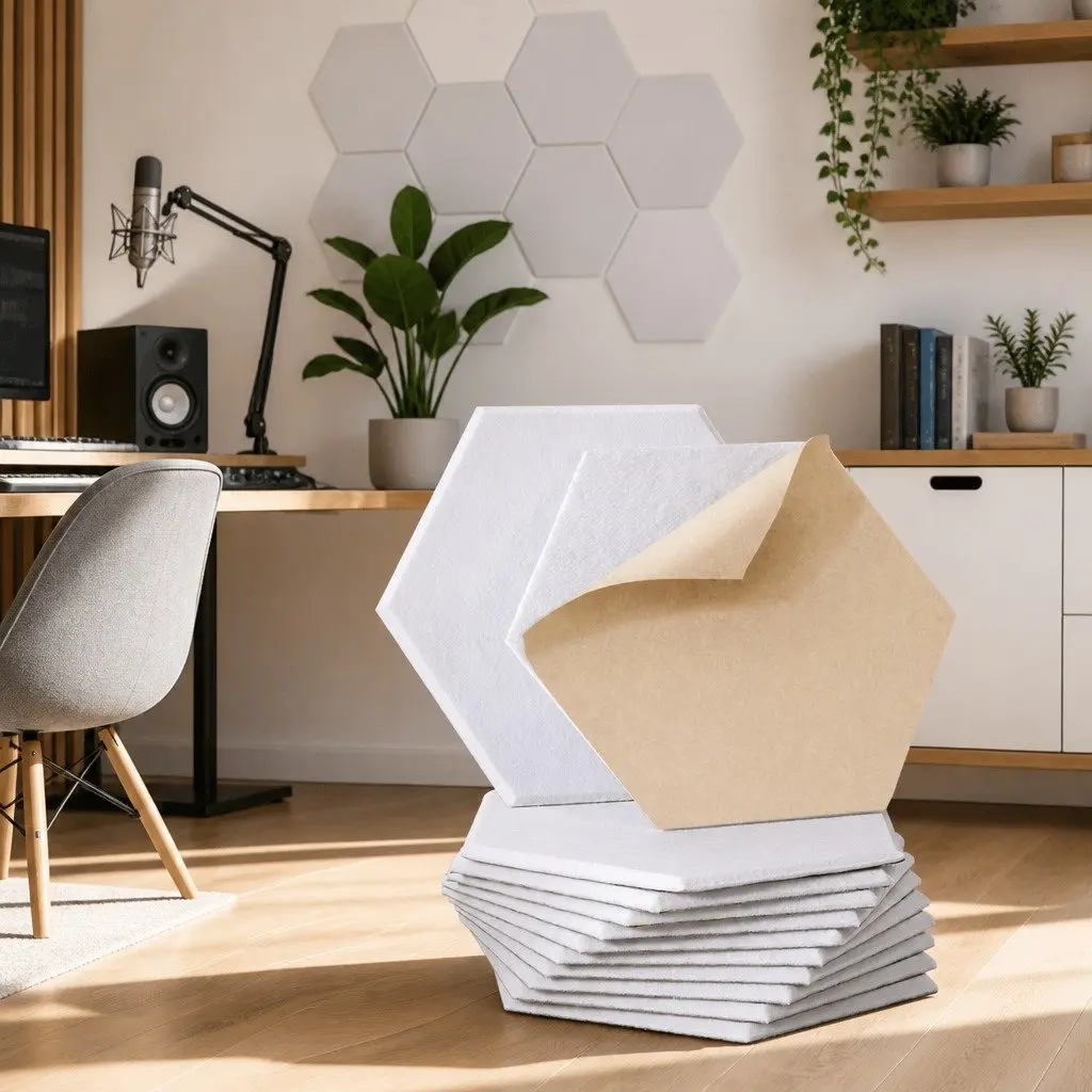 Acoustic Foam Soundproof Panels White 12 Piece Hexagonal Tiles High-Density Noise Absorption