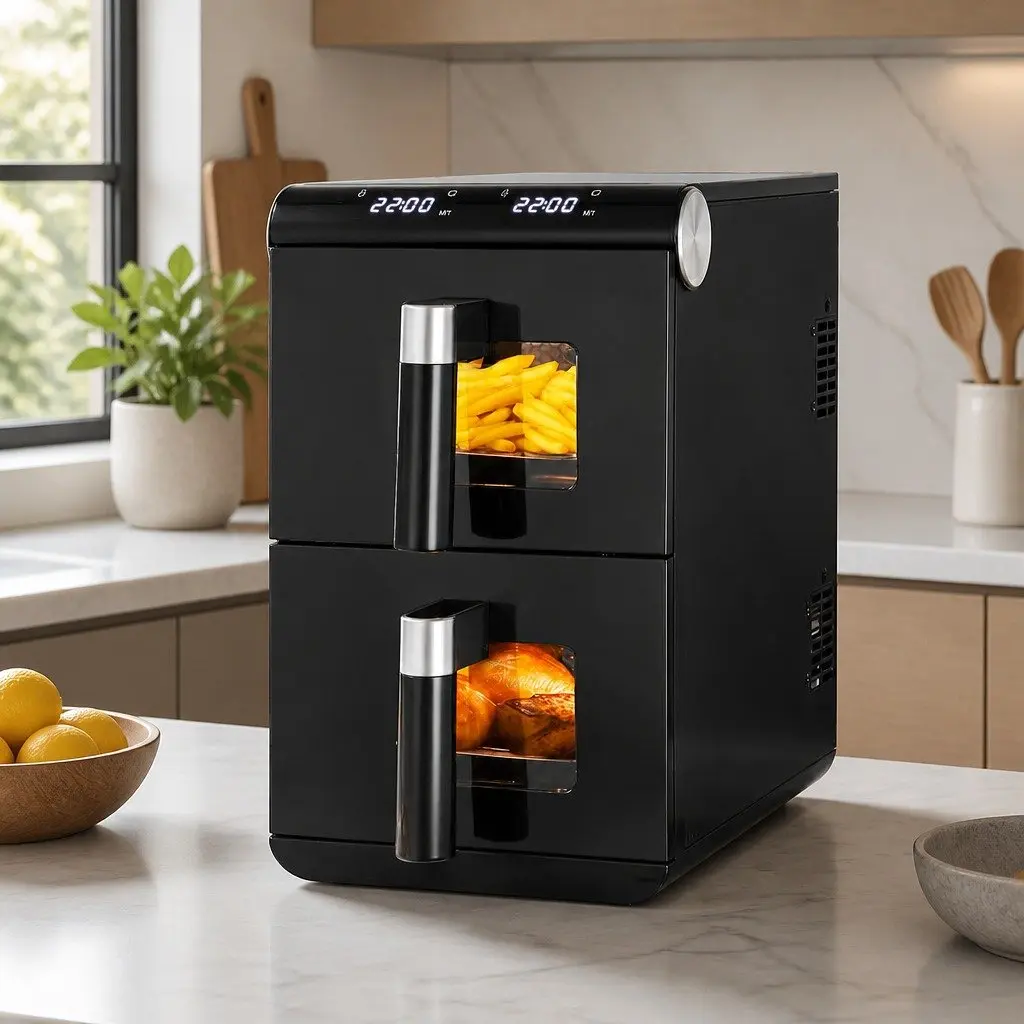 Air Fryer Black 11L Dual Zone Cooking Two Baskets Independent Temperature Control