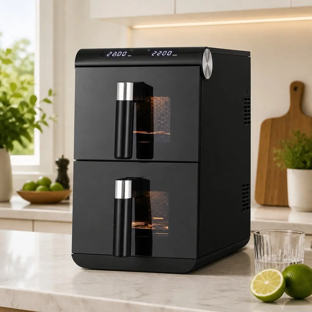 Air Fryer Black 11L Dual Zone Cooking Two Baskets Independent Temperature Control
