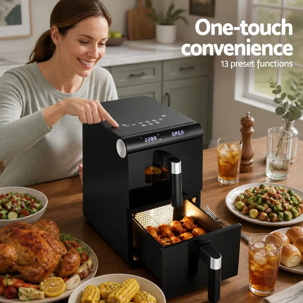 Air Fryer Black 11L Dual Zone Cooking Two Baskets Independent Temperature Control