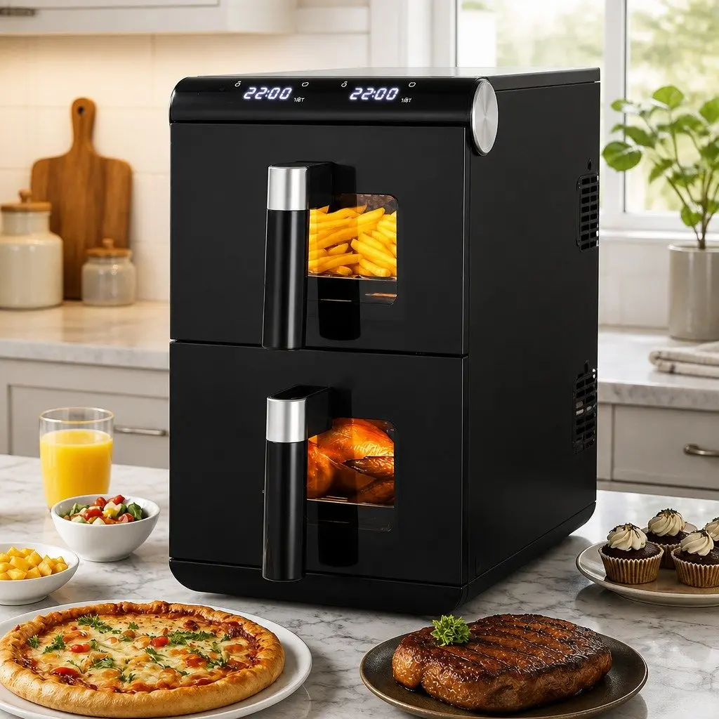Air Fryer Black 11L Dual Zone Cooking Two Baskets Independent Temperature Control