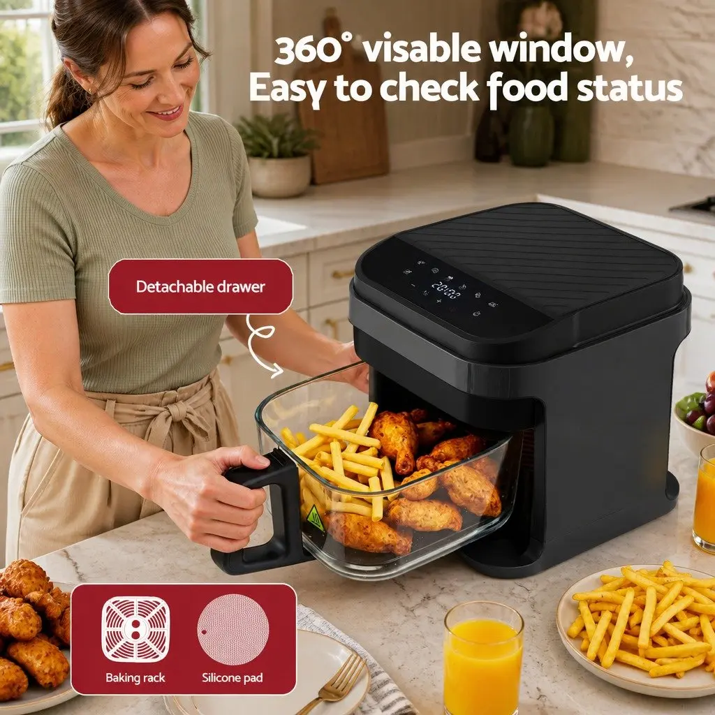 Air Fryer Black 5.5L Touch Control Electric Cooker 1200W Hot Air Circulation