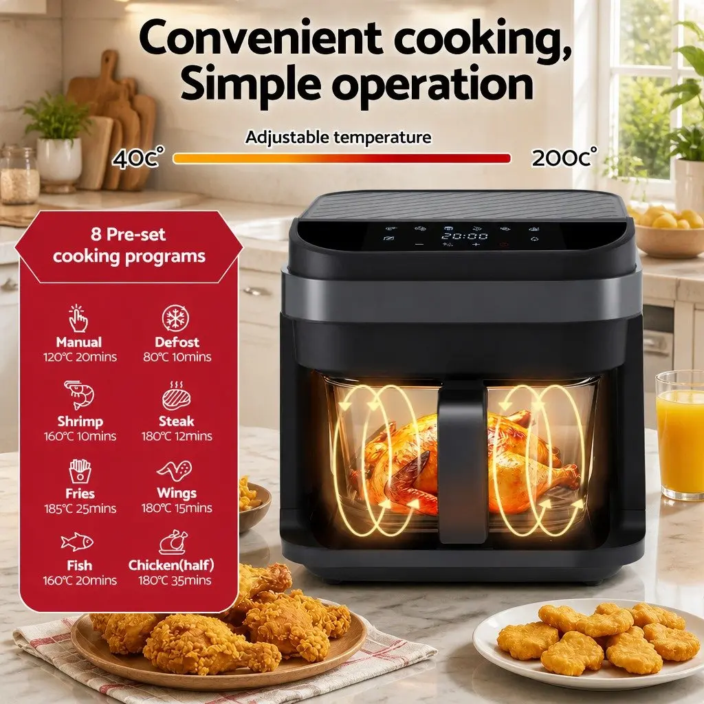 Air Fryer Black 5.5L Touch Control Electric Cooker 1200W Hot Air Circulation
