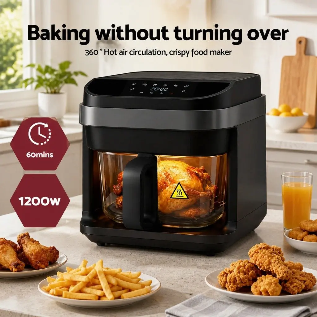 Air Fryer Black 5.5L Touch Control Electric Cooker 1200W Hot Air Circulation