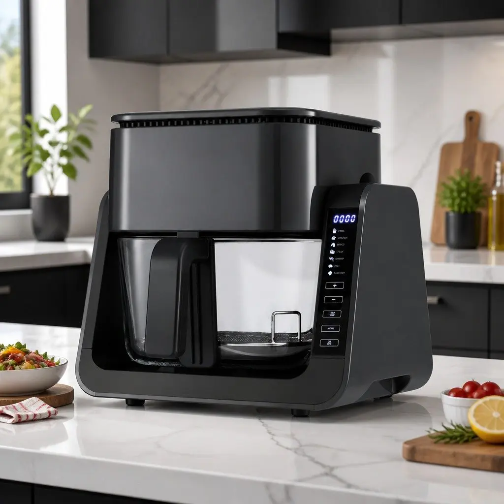 Air Fryer Black 4L Dual Zone Electric Cooker with BBQ Grill Top and Glass Basket