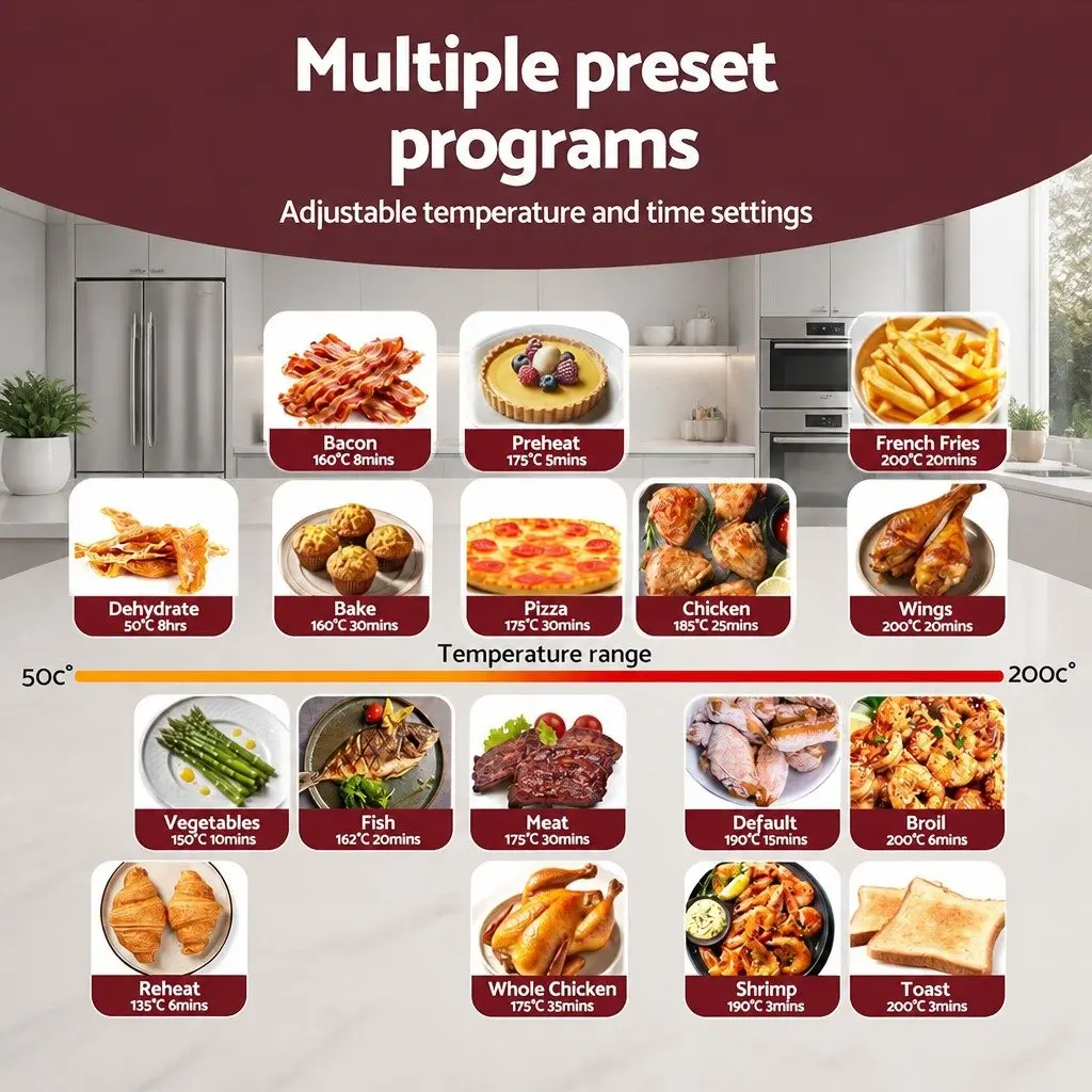 Air Fryer Black 13L Digital Oven Touch Control 17 Pre-set Programs Hot Air Circulation