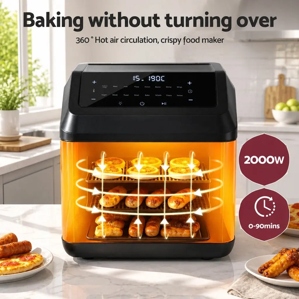 Air Fryer Black 13L Digital Oven Touch Control 17 Pre-set Programs Hot Air Circulation