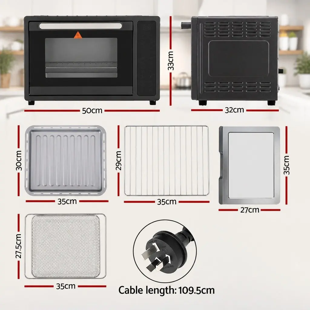 Air Fryer Oven Black 32L Large Capacity 1700W LCD Touch Control