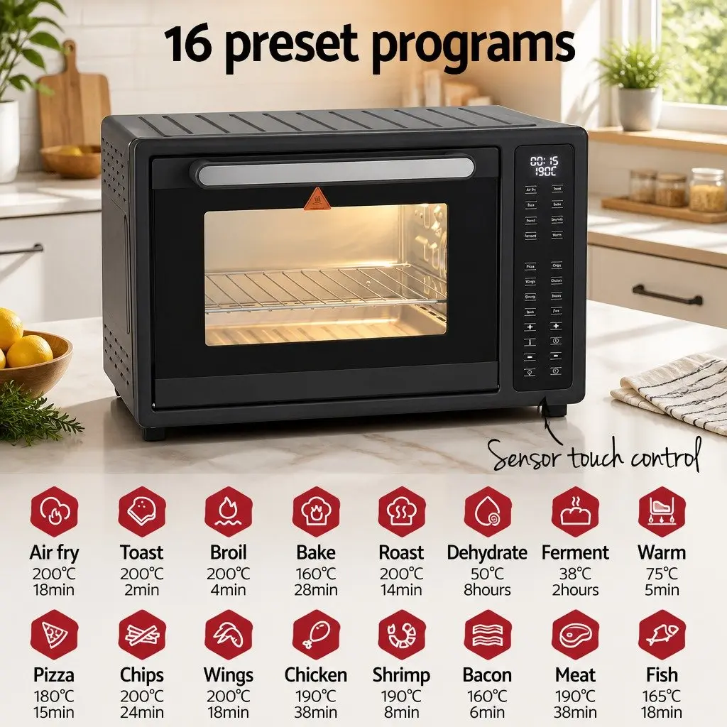 Air Fryer Oven Black 32L Large Capacity 1700W LCD Touch Control
