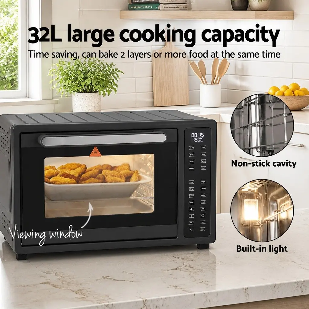 Air Fryer Oven Black 32L Large Capacity 1700W LCD Touch Control