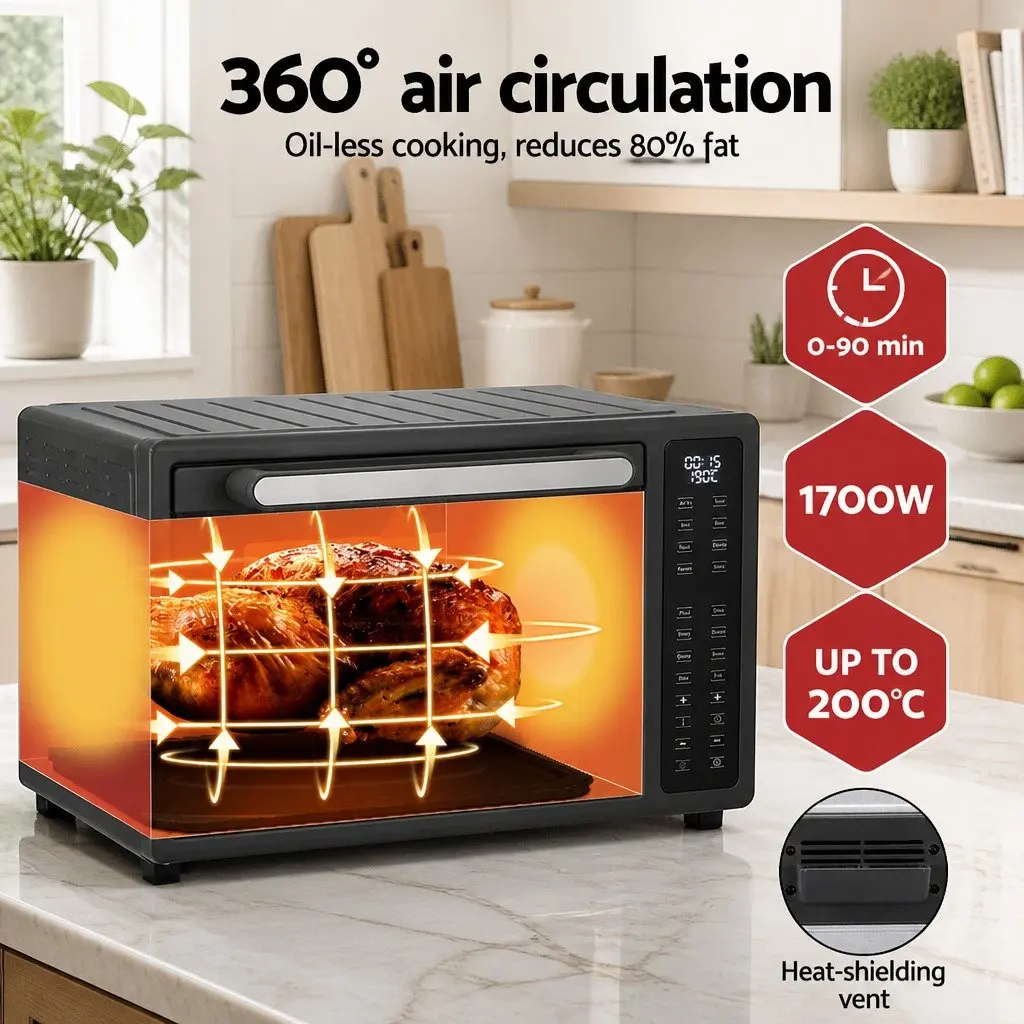 Air Fryer Oven Black 32L Large Capacity 1700W LCD Touch Control