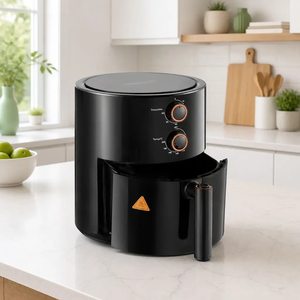Air Fryer Black 4L Rotary Knob Control 1500W Compact Kitchen Cooking Appliance