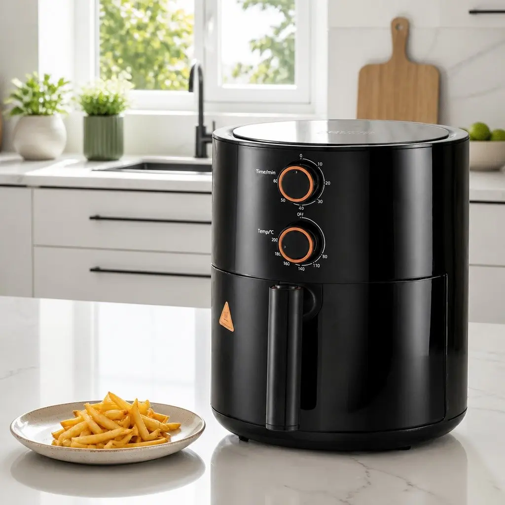 Air Fryer Black 4L Rotary Knob Control 1500W Compact Kitchen Cooking Appliance