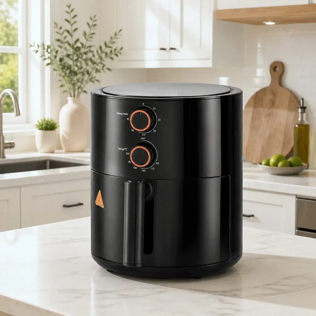 Air Fryer Black 4L Rotary Knob Control 1500W Compact Kitchen Cooking Appliance