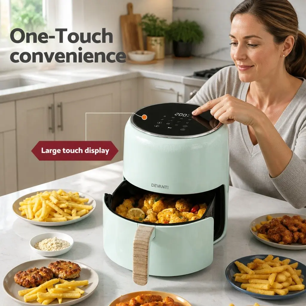 Air Fryer Blue 5L Touch Control with 8 Pre-set Cooking Programs and 360° Hot Air Circulation