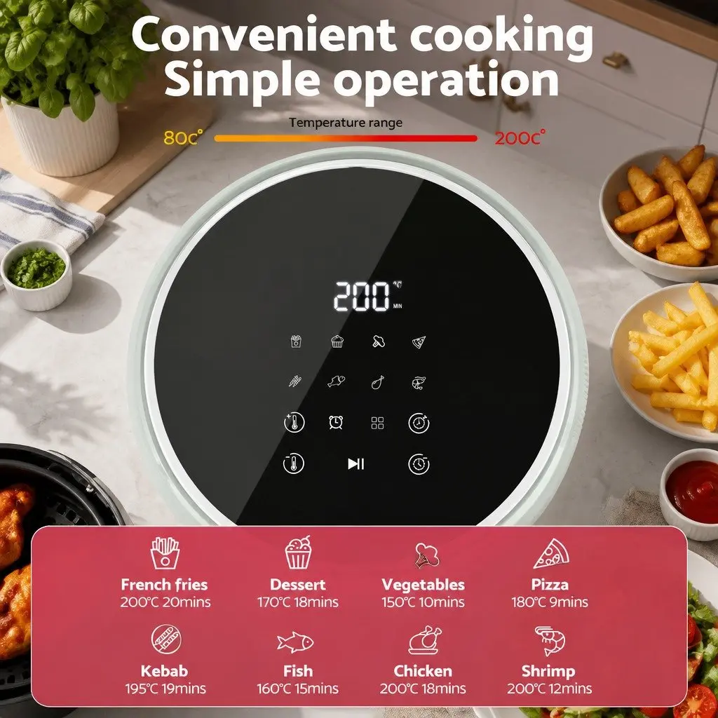 Air Fryer Blue 5L Touch Control with 8 Pre-set Cooking Programs and 360° Hot Air Circulation