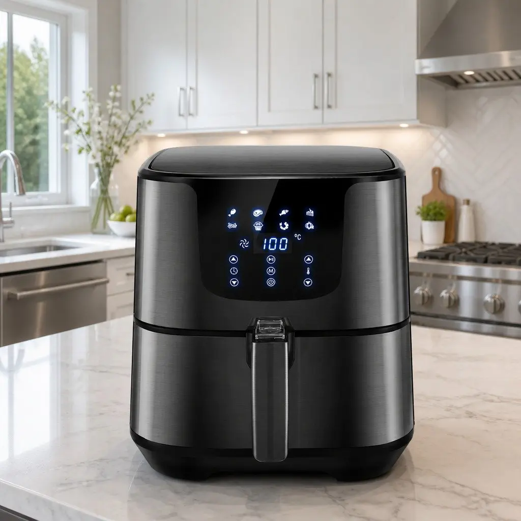 Air Fryer 7L LCD Touch Control Black Stainless Steel Kitchen Frying Roasting