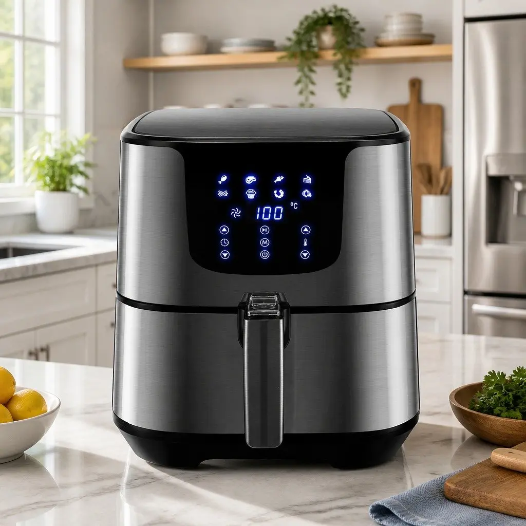 Air Fryer 7L LCD Touch Control Black Stainless Steel Kitchen Frying Roasting
