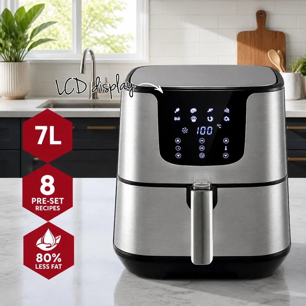 Air Fryer Black 7L LCD Touch Control 1700W 360° Air Circulation