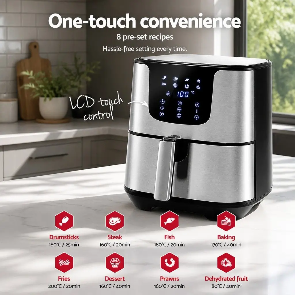 Air Fryer Black 7L LCD Touch Control 1700W 360° Air Circulation