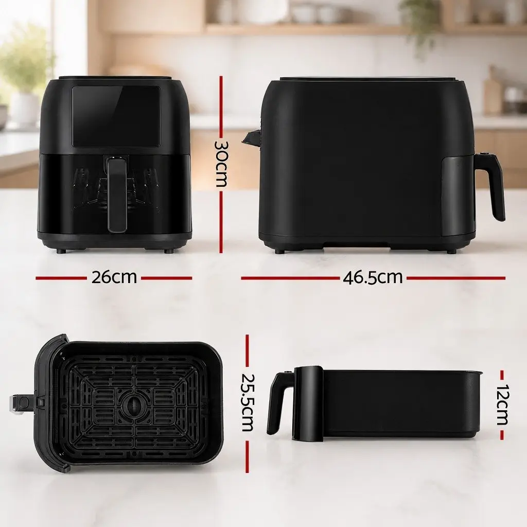 Air Fryer Black 8L LCD Touch Control 1700W with 7 Preset Programs and 360 Degrees Air Circulation