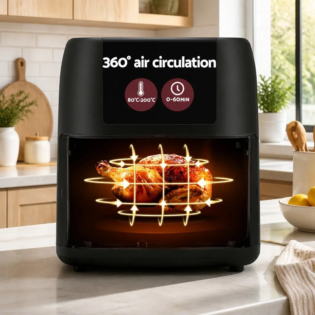 Air Fryer Black 8L LCD Touch Control 1700W with 7 Preset Programs and 360 Degrees Air Circulation