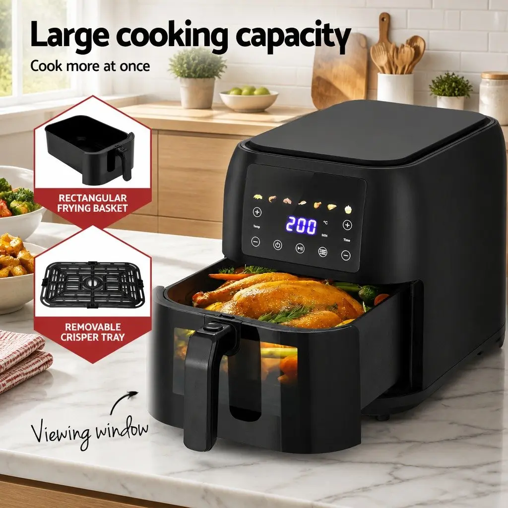 Air Fryer Black 8L LCD Touch Control 1700W with 7 Preset Programs and 360 Degrees Air Circulation
