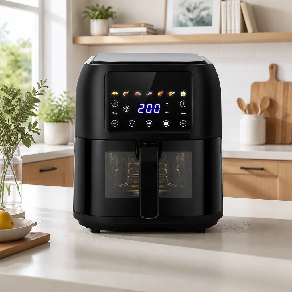 Air Fryer Black 8L LCD Touch Control 1700W with 7 Preset Programs and 360 Degrees Air Circulation