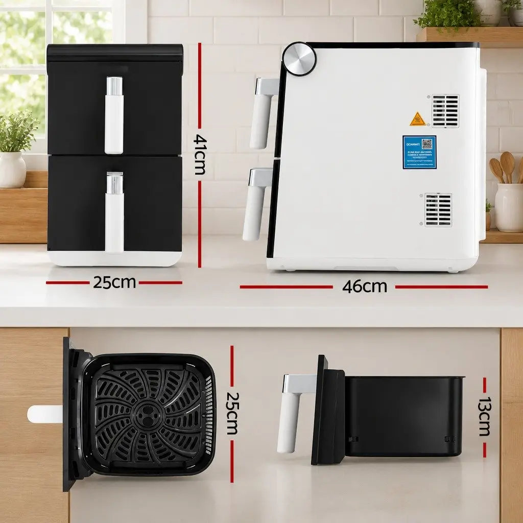 Air Fryer Oven White 11L Dual Zone Independent Baskets Dual Temperature Control
