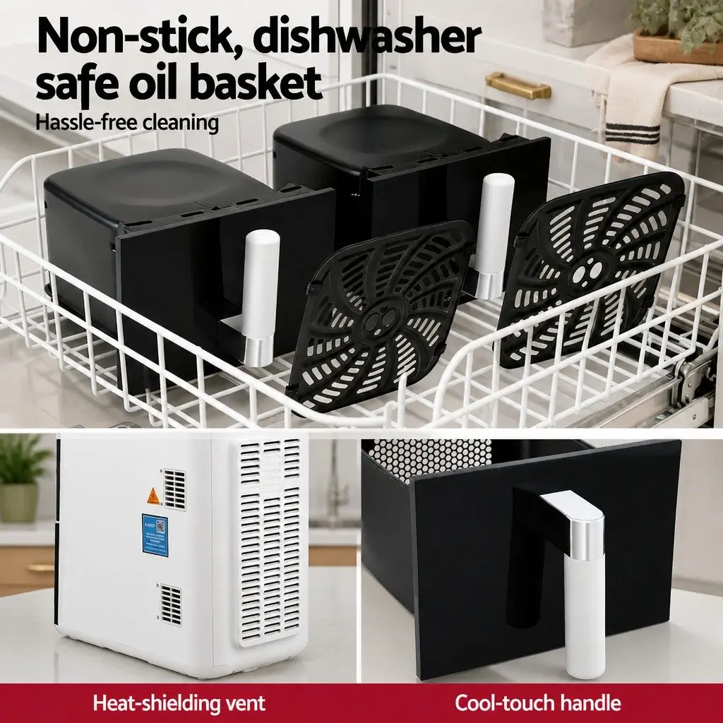 Air Fryer Oven White 11L Dual Zone Independent Baskets Dual Temperature Control