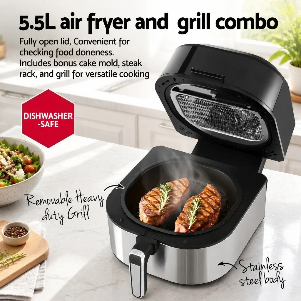 Air Fryer Grill Black 5.5L 1500W LCD Display Touch Control
