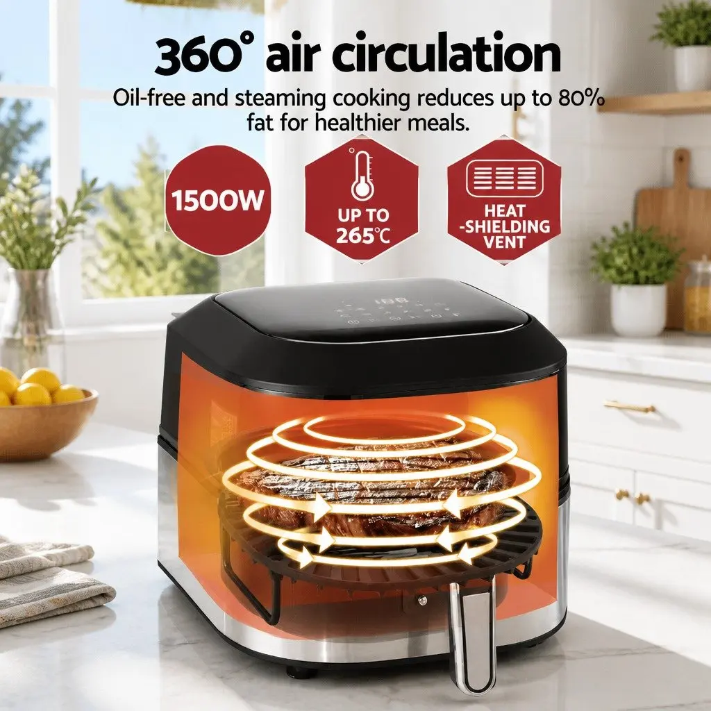 Air Fryer Grill Black 5.5L 1500W LCD Display Touch Control