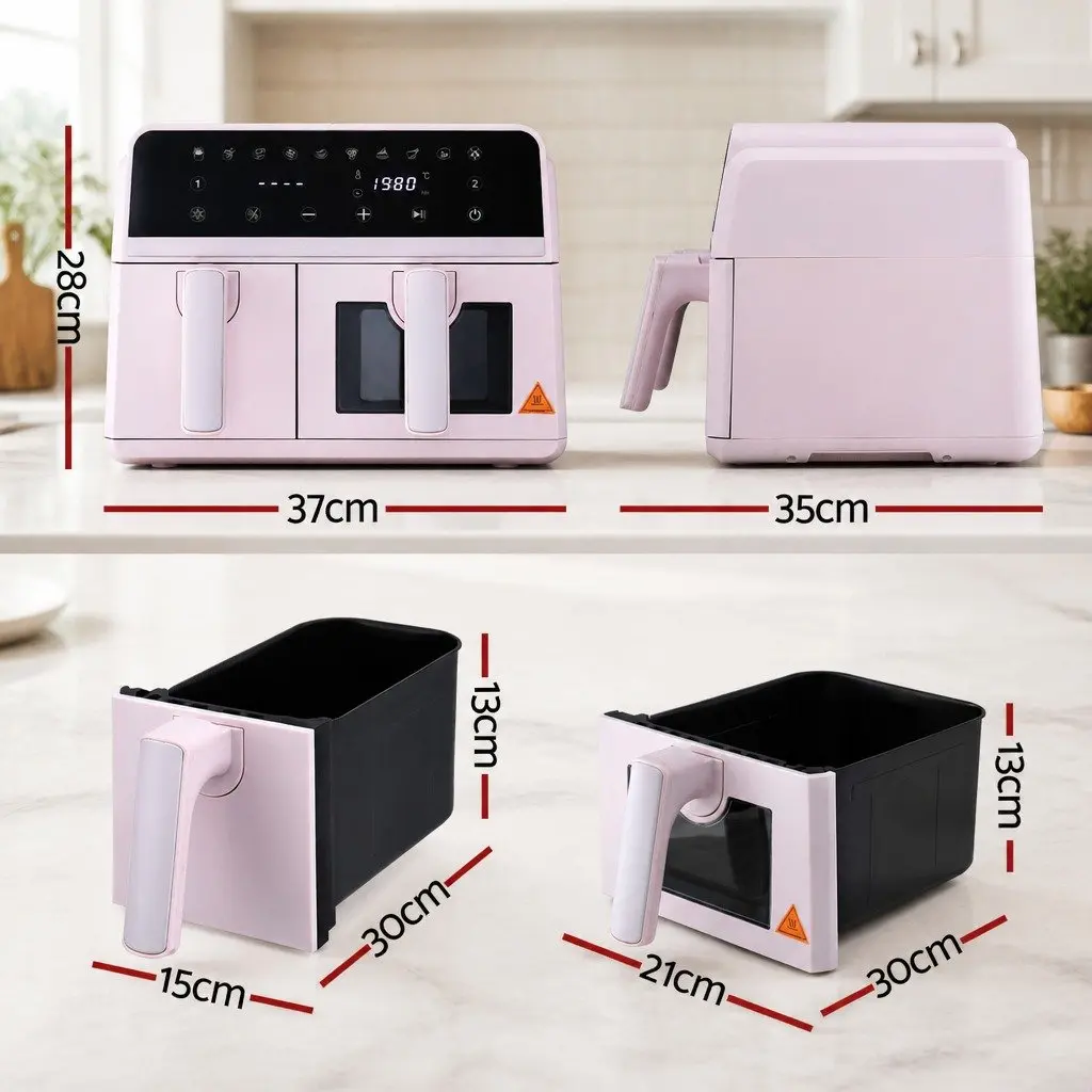 Air Fryer Pink 9L Dual Zone Kitchen Appliance Two Independent Baskets 4-in-1 Cooking Functions
