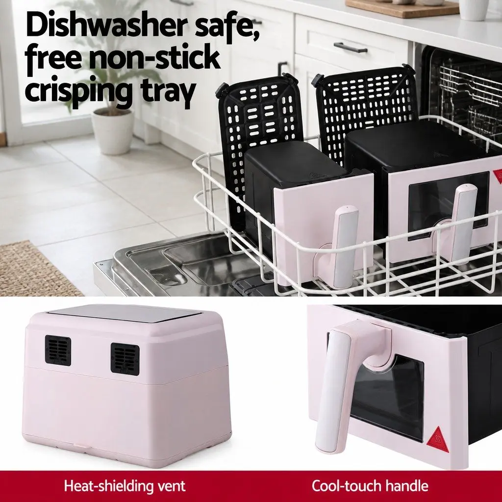 Air Fryer Pink 9L Dual Zone Kitchen Appliance Two Independent Baskets 4-in-1 Cooking Functions