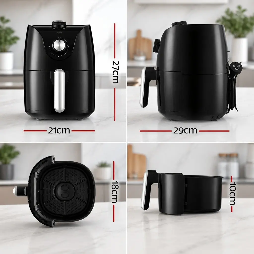 Air Fryer Black 2.5L Capacity Knob Control Compact Kitchen Cooking Appliance