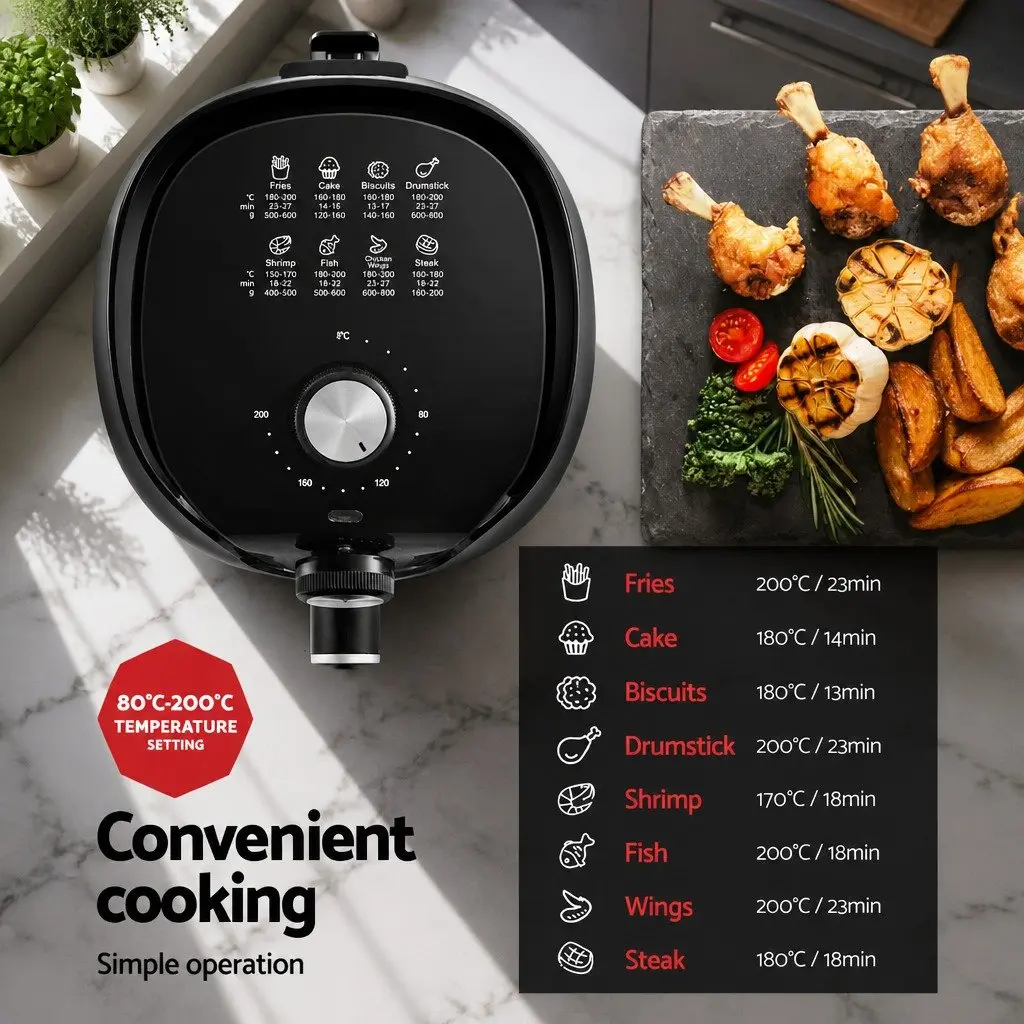 Air Fryer Black 2.5L Capacity Knob Control Compact Kitchen Cooking Appliance