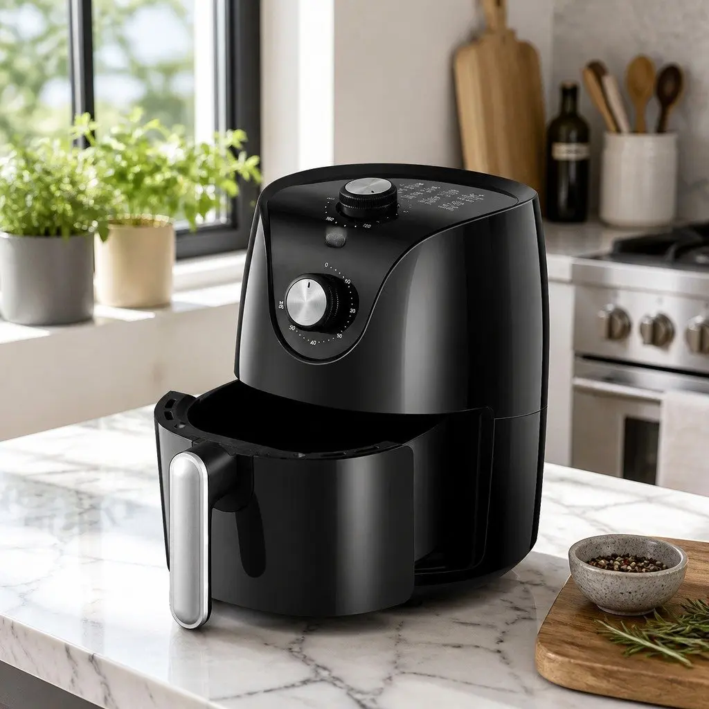 Air Fryer Black 2.5L Capacity Knob Control Compact Kitchen Cooking Appliance