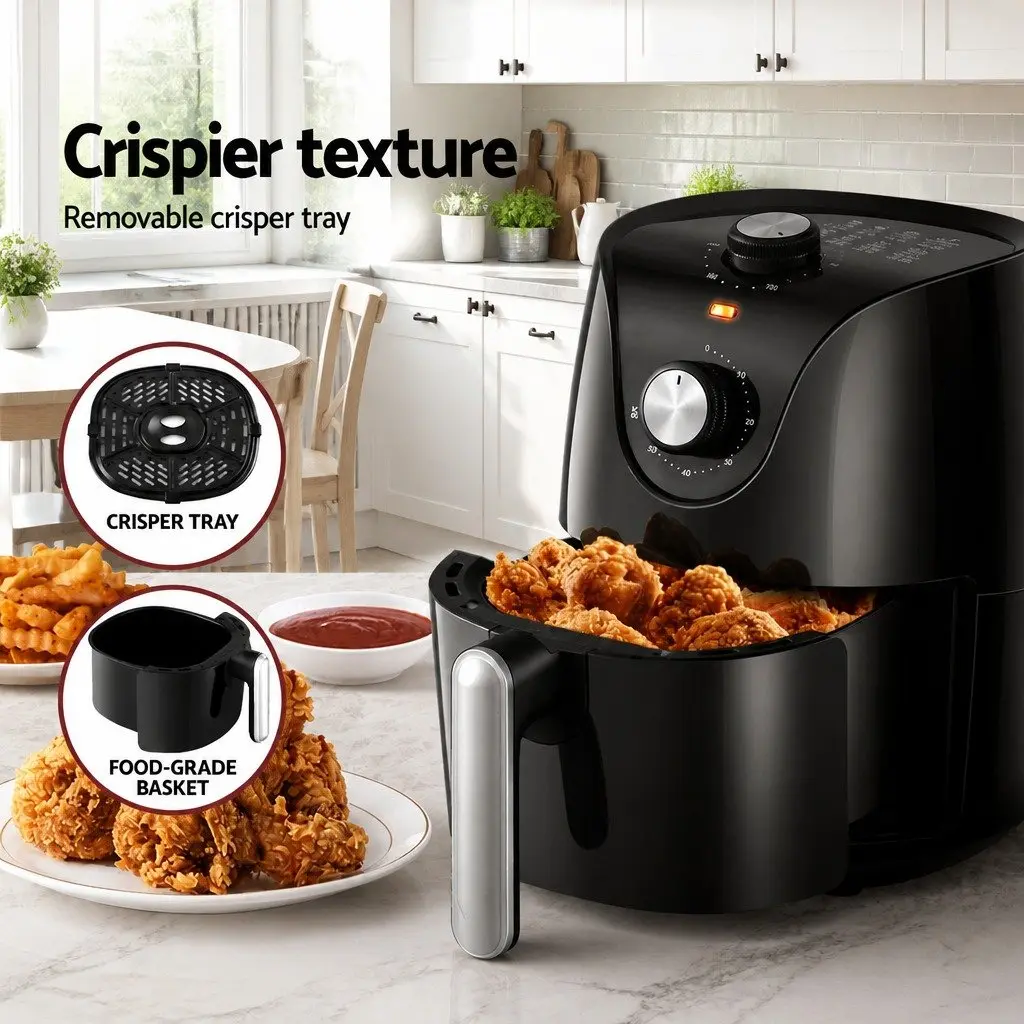 Air Fryer Black 2.5L Capacity Knob Control Compact Kitchen Cooking Appliance