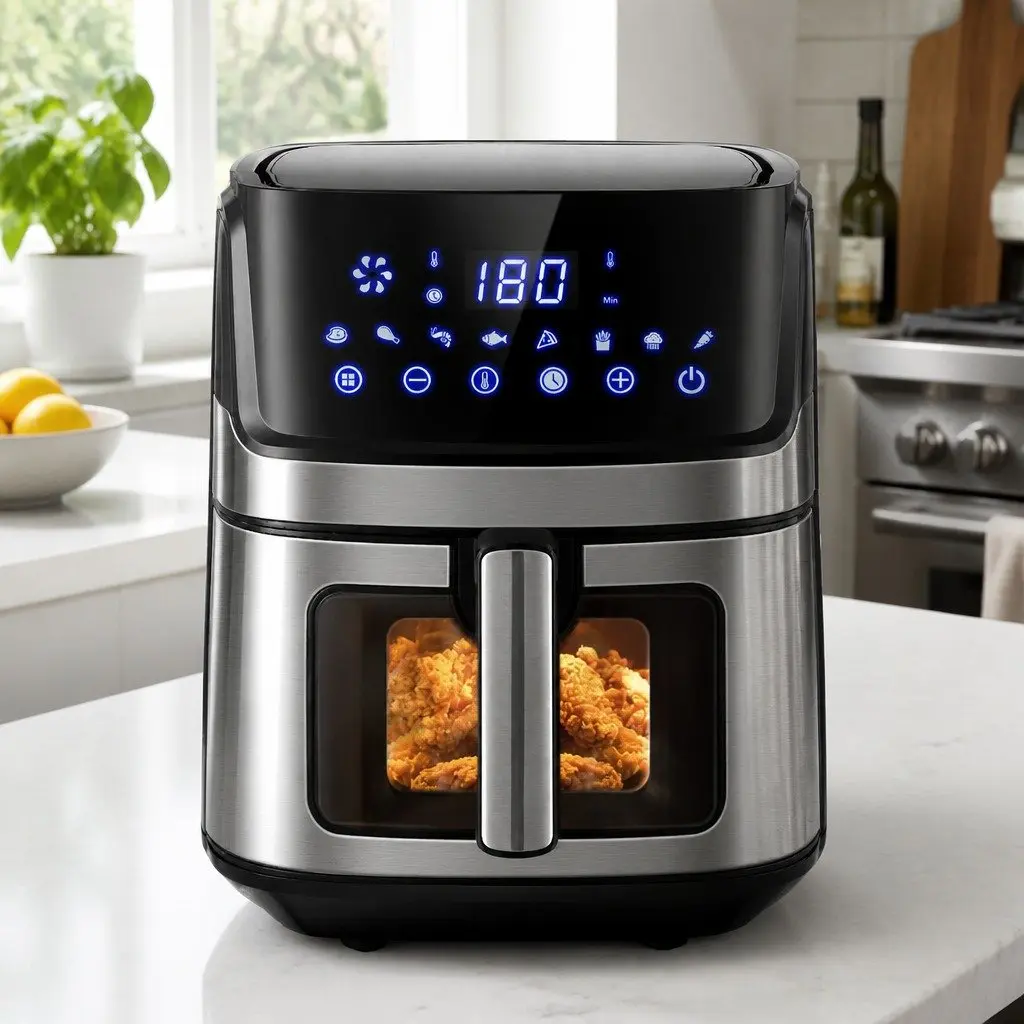 Air Fryer Black 6.5L LCD Touch Control Panel Tempered Glass Window