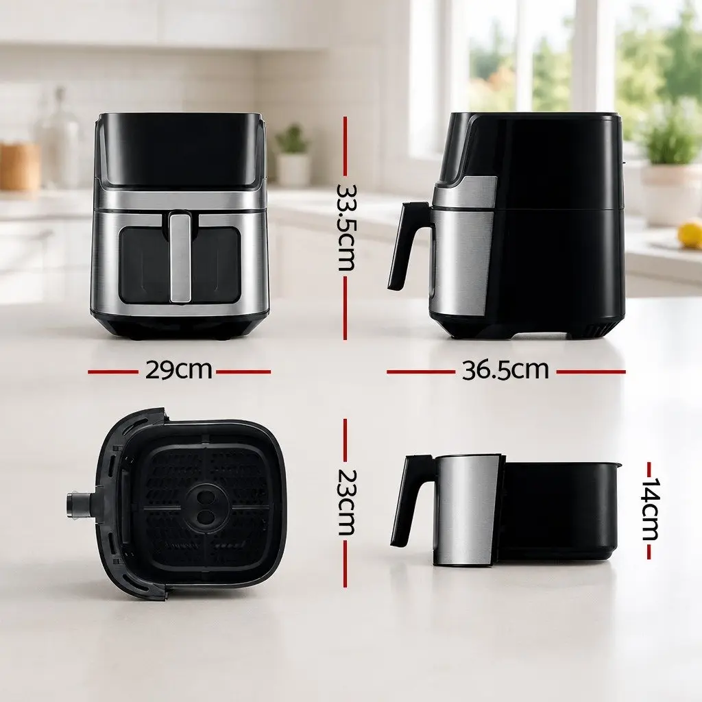 Air Fryer Black 6.5L LCD Touch Control Panel Tempered Glass Window