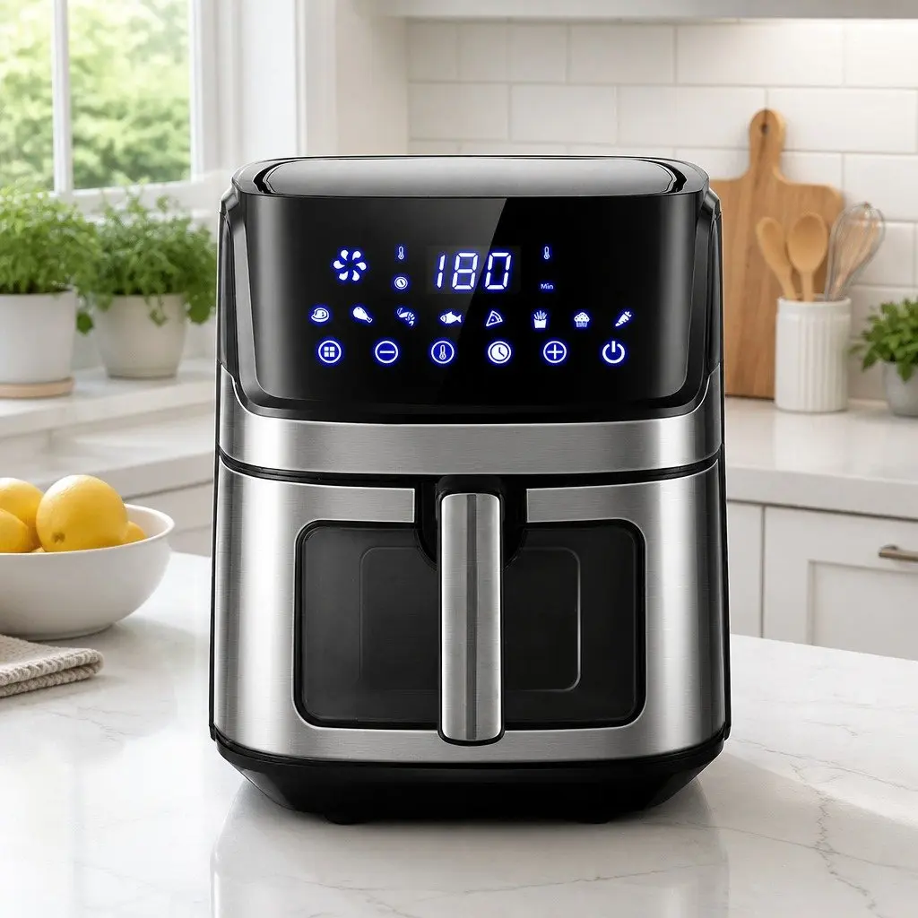 Air Fryer Black 6.5L LCD Touch Control Panel Tempered Glass Window