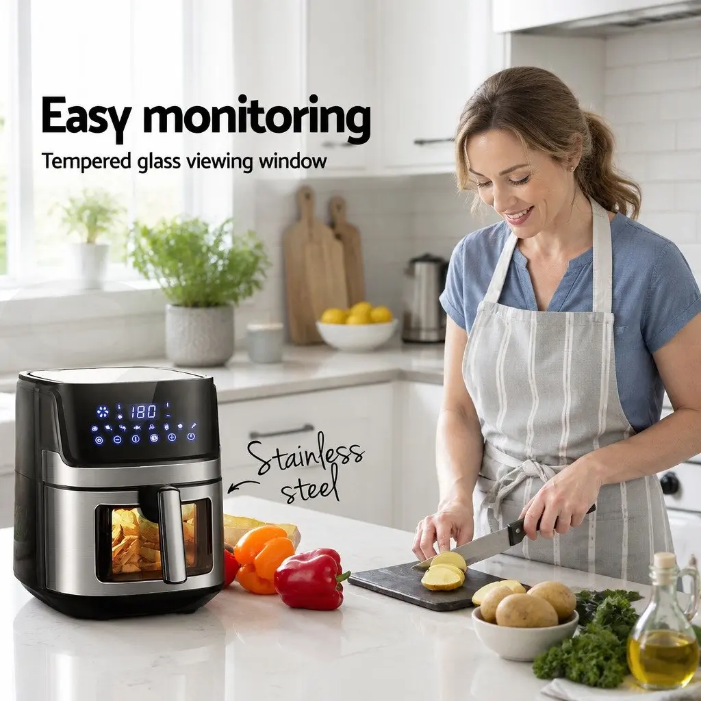Air Fryer Black 6.5L LCD Touch Control Panel Tempered Glass Window