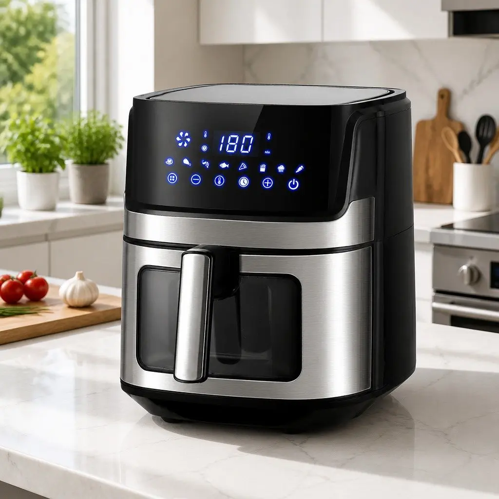 Air Fryer Black 6.5L LCD Touch Control Panel Tempered Glass Window