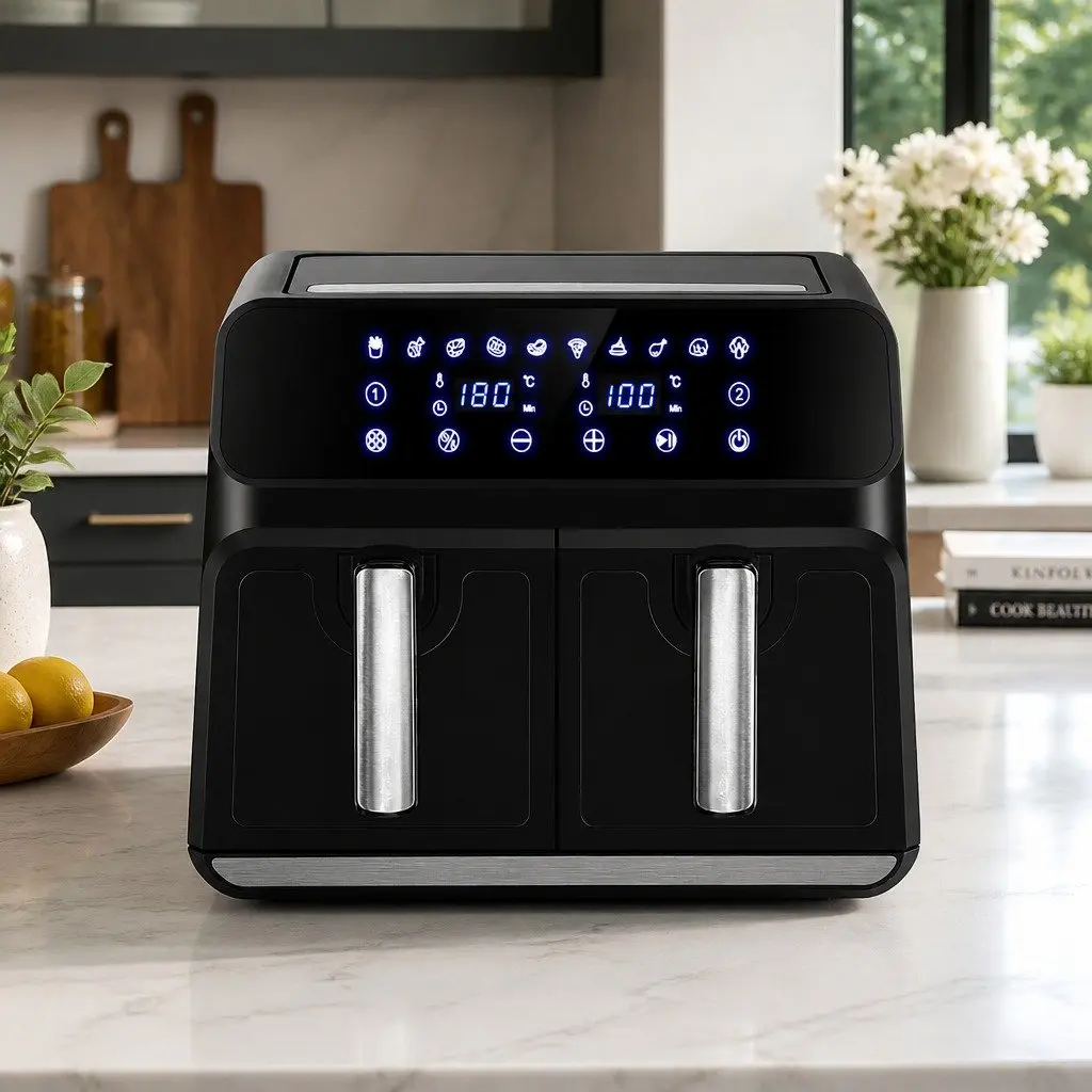 Air Fryer Black 8L Dual Zone Digital Touch Control Kitchen Cooking Appliance