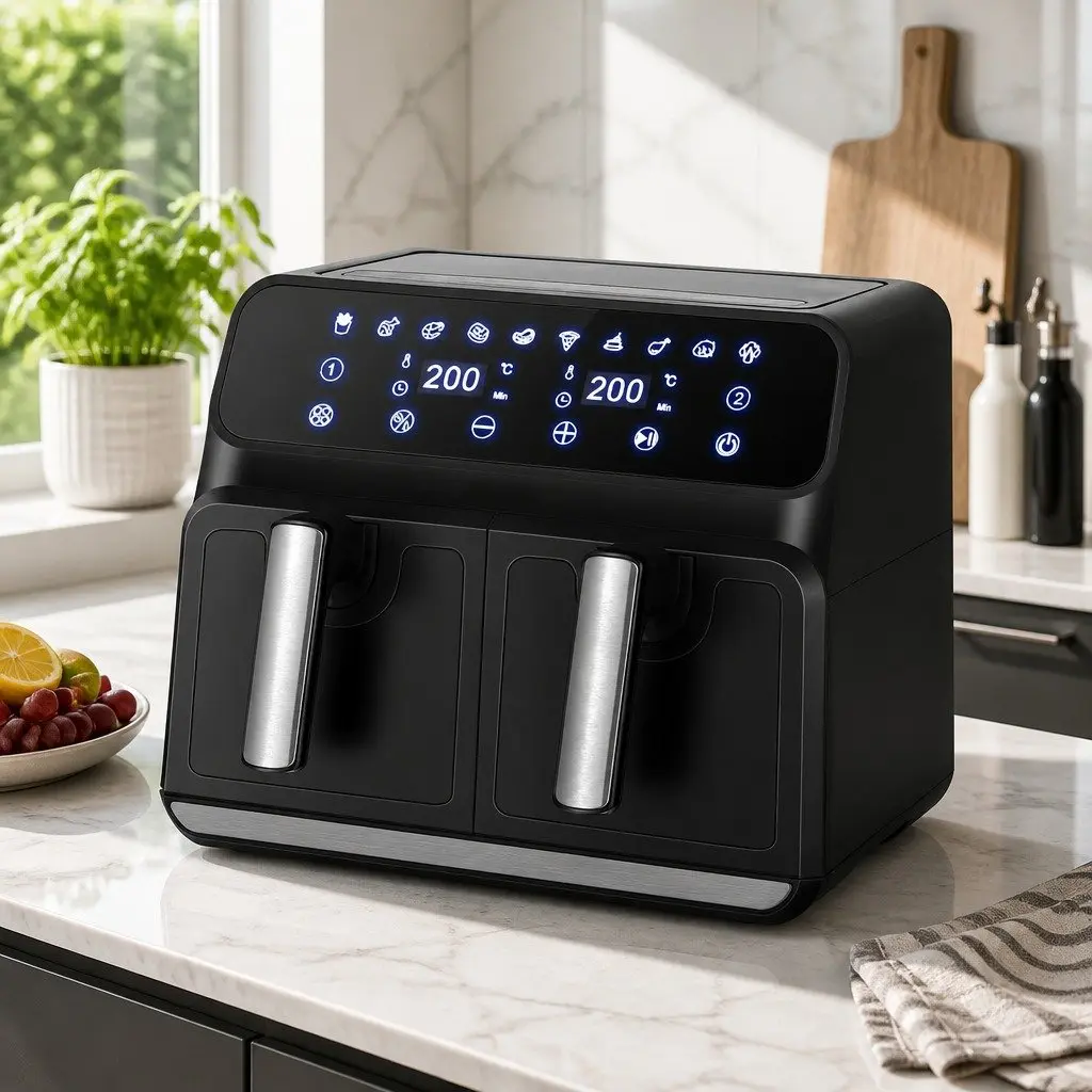 Air Fryer Black 8L Dual Zone Digital Touch Control Kitchen Cooking Appliance