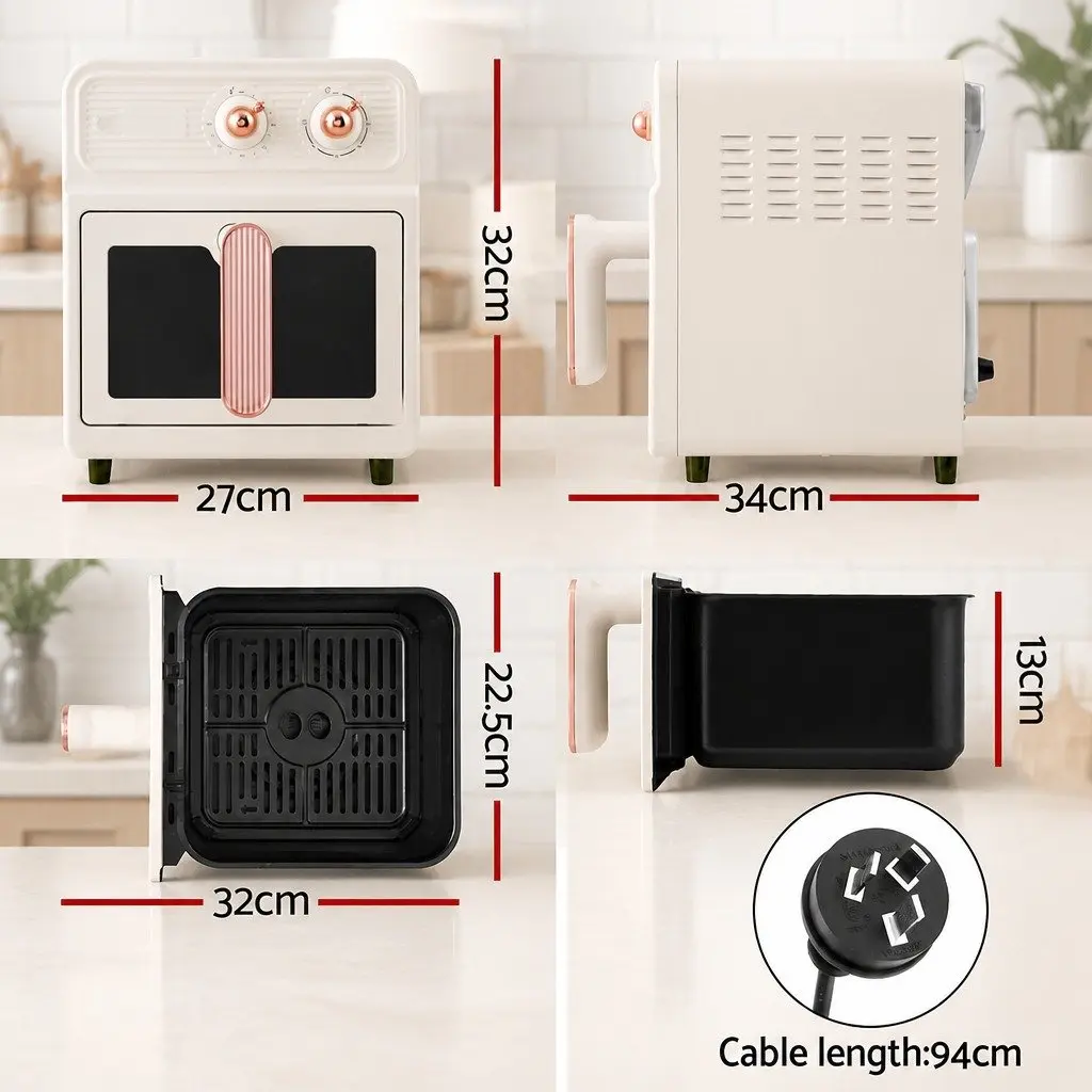 6L Air Fryer Cream Knob Control 1700W Rapid Heat Circulation Hot Air Frying