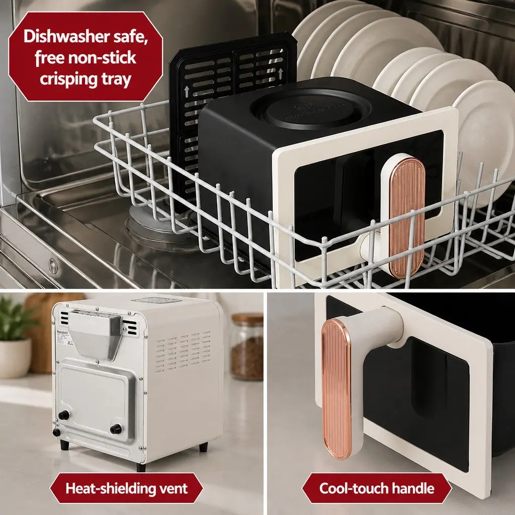 6L Air Fryer Cream Knob Control 1700W Rapid Heat Circulation Hot Air Frying